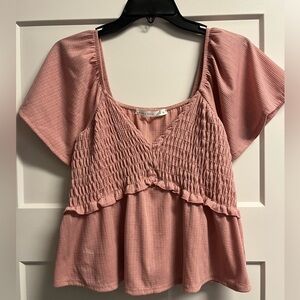 Altar’d State Smocked V Neck Peplum Top EUC